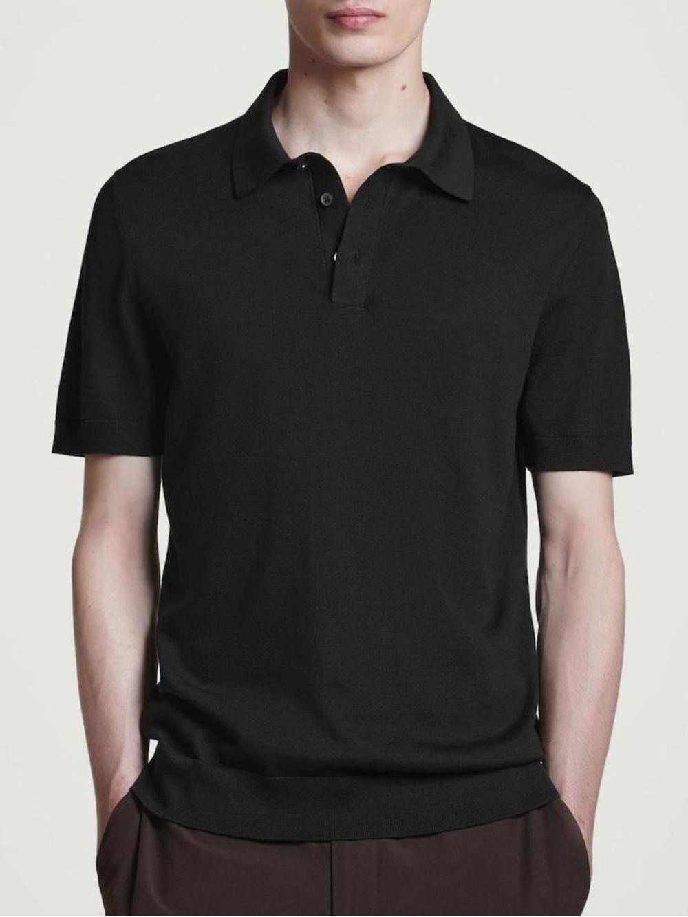 COS Black Short-Sleeve Polo Shirt - Men's slim fit silk blend size L